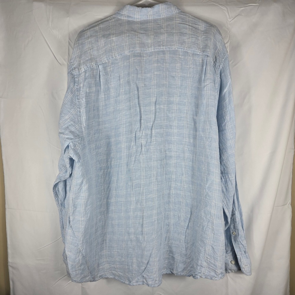 Tommy Bahama Mens XXL Blue White Grid 100% Linen Long Sleeve Button Down Shirt - Picture 3 of 11